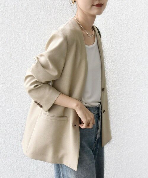 SHIPS / シップス ノーカラージャケット | 《一部追加予約》〈手洗い可能〉TUMUGITO(R) シャーク ツイード カラーレス ジャケット | 詳細14