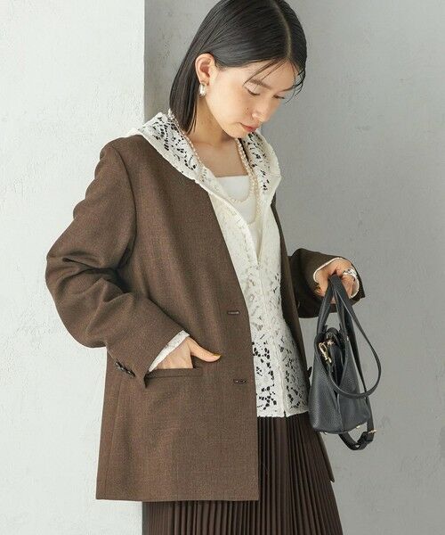 SHIPS / シップス ノーカラージャケット | 《一部追加予約》〈手洗い可能〉TUMUGITO(R) シャーク ツイード カラーレス ジャケット | 詳細24