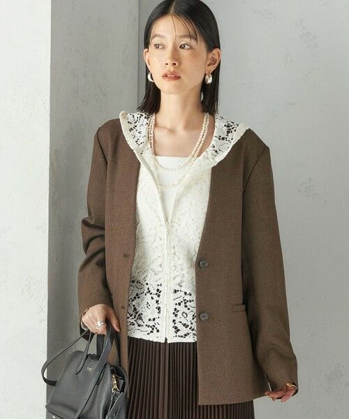 SHIPS / シップス ノーカラージャケット | 《一部追加予約》〈手洗い可能〉TUMUGITO(R) シャーク ツイード カラーレス ジャケット | 詳細25