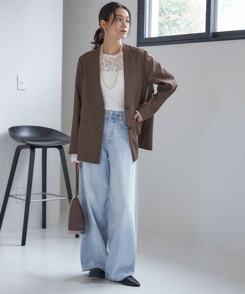 SHIPS / シップス ノーカラージャケット | 《一部追加予約》〈手洗い可能〉TUMUGITO(R) シャーク ツイード カラーレス ジャケット | 詳細26