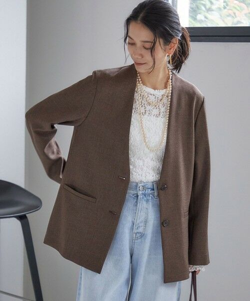 SHIPS / シップス ノーカラージャケット | 《一部追加予約》〈手洗い可能〉TUMUGITO(R) シャーク ツイード カラーレス ジャケット | 詳細29