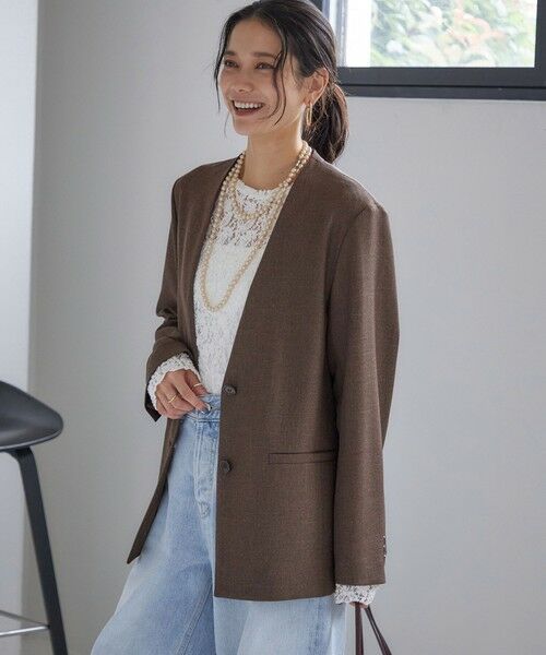 SHIPS / シップス ノーカラージャケット | 《一部追加予約》〈手洗い可能〉TUMUGITO(R) シャーク ツイード カラーレス ジャケット | 詳細30