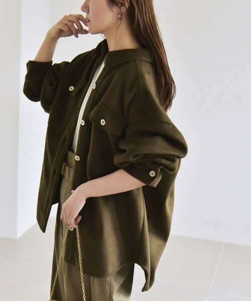SHIPS for women/シップスウィメン quaranciel: ジャージー パイピング ポケット オーバー シャツ CPO ジャケット オリーブ ONE SIZE SHIPS for women/シップスウィメン quaranciel: ジャージー パイピング ポケット オーバー シャツ CPO ジャケット オリーブ ONE SIZE