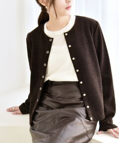 SHIPS / シップス カーディガン・ボレロ | 《一部追加予約》quaranciel:〈洗濯機可能〉ポリエステル ベロア リブ コンパクト スナップ カーディガン