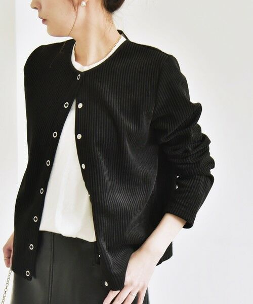 SHIPS / シップス カーディガン・ボレロ | quaranciel:〈洗濯機可能〉ポリエステル ベロア リブ コンパクト スナップ カーディガン | 詳細10