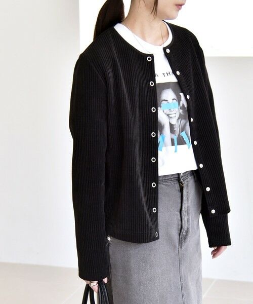 SHIPS / シップス カーディガン・ボレロ | quaranciel:〈洗濯機可能〉ポリエステル ベロア リブ コンパクト スナップ カーディガン | 詳細2