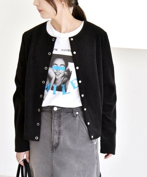 SHIPS / シップス カーディガン・ボレロ | quaranciel:〈洗濯機可能〉ポリエステル ベロア リブ コンパクト スナップ カーディガン | 詳細3