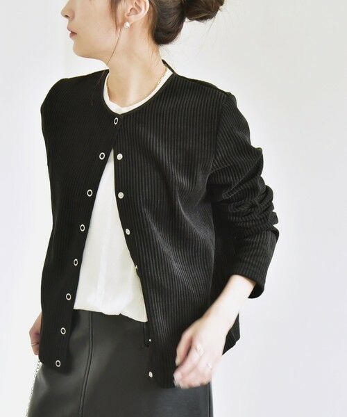 SHIPS / シップス カーディガン・ボレロ | quaranciel:〈洗濯機可能〉ポリエステル ベロア リブ コンパクト スナップ カーディガン | 詳細7