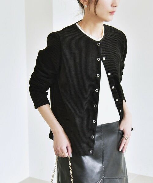 SHIPS / シップス カーディガン・ボレロ | quaranciel:〈洗濯機可能〉ポリエステル ベロア リブ コンパクト スナップ カーディガン | 詳細8