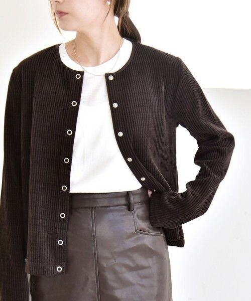 SHIPS / シップス カーディガン・ボレロ | quaranciel:〈洗濯機可能〉ポリエステル ベロア リブ コンパクト スナップ カーディガン | 詳細17