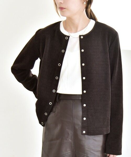 SHIPS / シップス カーディガン・ボレロ | quaranciel:〈洗濯機可能〉ポリエステル ベロア リブ コンパクト スナップ カーディガン | 詳細18