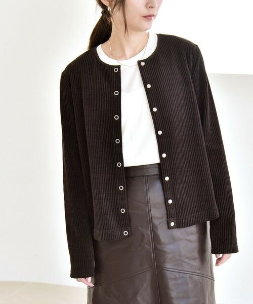 SHIPS / シップス カーディガン・ボレロ | quaranciel:〈洗濯機可能〉ポリエステル ベロア リブ コンパクト スナップ カーディガン | 詳細19
