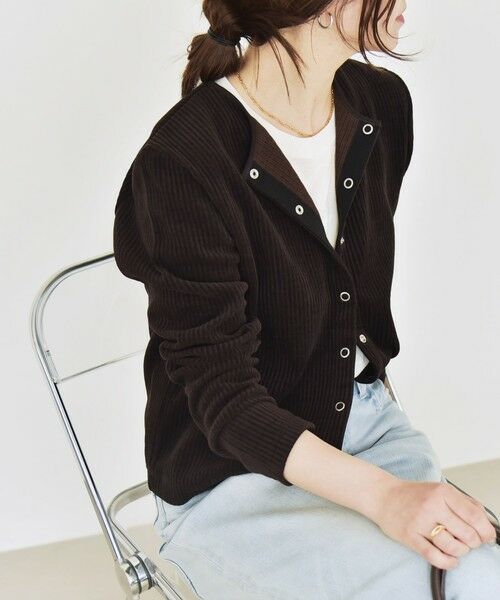 SHIPS / シップス カーディガン・ボレロ | quaranciel:〈洗濯機可能〉ポリエステル ベロア リブ コンパクト スナップ カーディガン | 詳細22