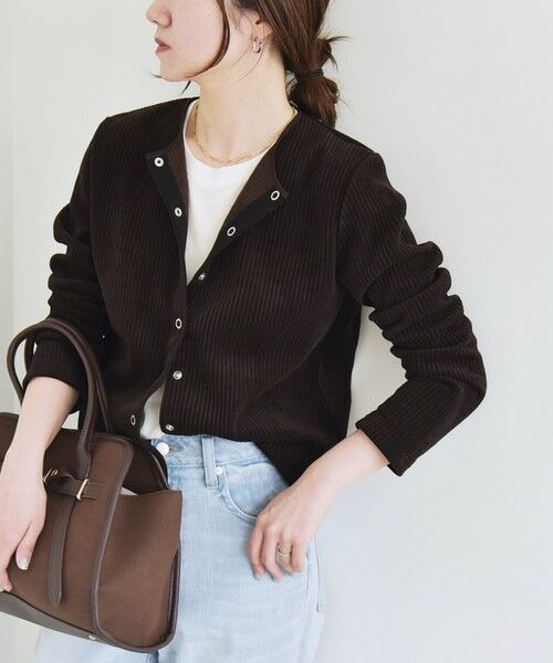 SHIPS / シップス カーディガン・ボレロ | quaranciel:〈洗濯機可能〉ポリエステル ベロア リブ コンパクト スナップ カーディガン | 詳細23