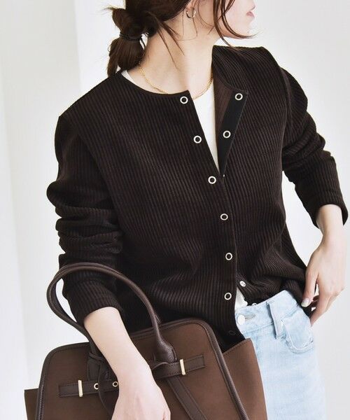 SHIPS / シップス カーディガン・ボレロ | quaranciel:〈洗濯機可能〉ポリエステル ベロア リブ コンパクト スナップ カーディガン | 詳細24