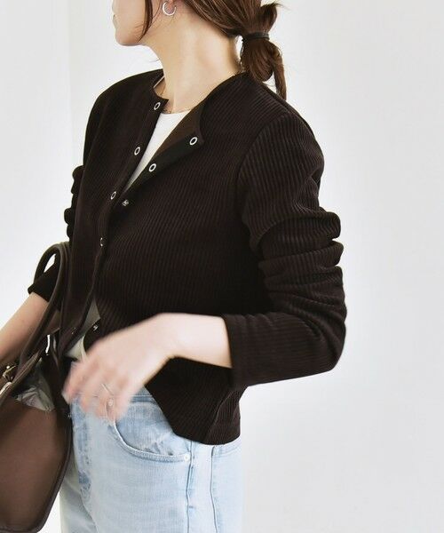 SHIPS / シップス カーディガン・ボレロ | quaranciel:〈洗濯機可能〉ポリエステル ベロア リブ コンパクト スナップ カーディガン | 詳細25