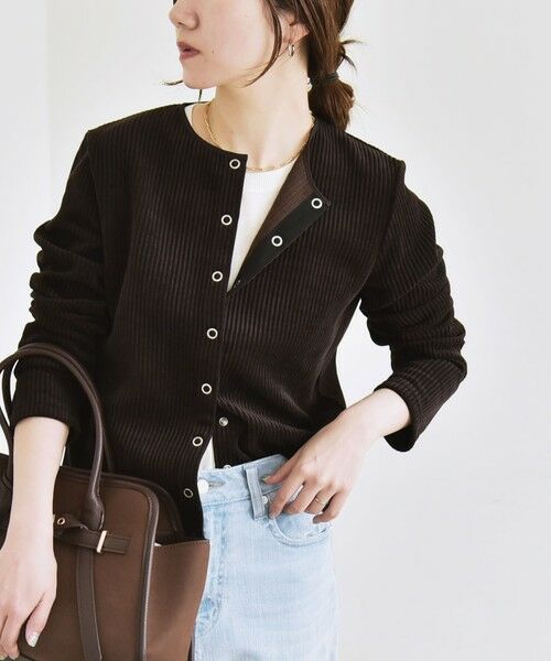 SHIPS / シップス カーディガン・ボレロ | quaranciel:〈洗濯機可能〉ポリエステル ベロア リブ コンパクト スナップ カーディガン | 詳細26