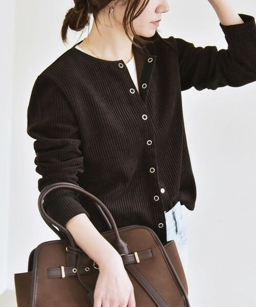 SHIPS / シップス カーディガン・ボレロ | quaranciel:〈洗濯機可能〉ポリエステル ベロア リブ コンパクト スナップ カーディガン | 詳細27