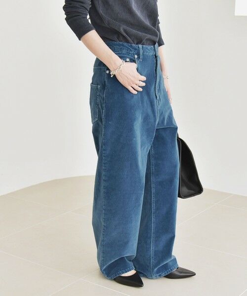 SHIPS / シップス その他パンツ | quaranciel:〈洗濯機可能〉コットン ベロア インディゴ ハイライズ ルーズ ワイド パンツ | 詳細8
