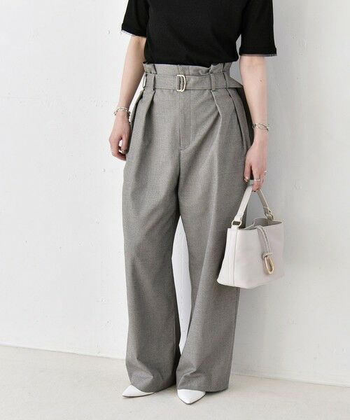 SHIPS / シップス その他パンツ | 《一部追加予約》quaranciel:〈洗濯機可能〉ハンサム ハイウエスト ベルト ワイド パンツ（ライトグレー）