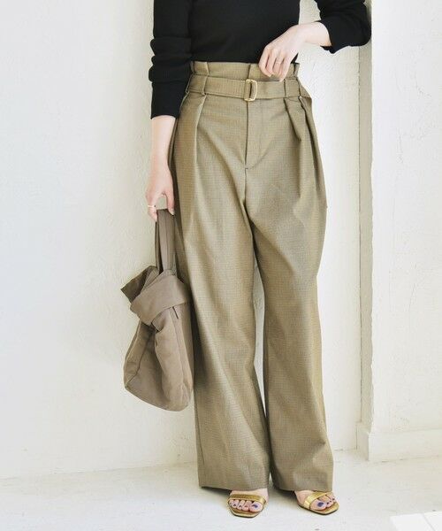 SHIPS for women/シップスウィメン quaranciel:〈洗濯機可能〉ハンサム ハイウエスト ベルト ワイド パンツ ブラウン 40