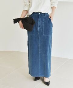 SHIPS / シップス ロング・マキシ丈スカート | quaranciel:〈洗濯機可能〉コットン ベロア インディゴ Iライン ストレート スカート