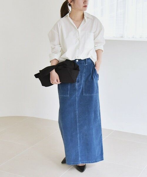 SHIPS / シップス ロング・マキシ丈スカート | quaranciel:〈洗濯機可能〉コットン ベロア インディゴ Iライン ストレート スカート | 詳細1