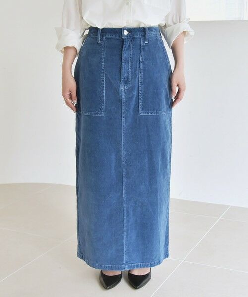 SHIPS / シップス ロング・マキシ丈スカート | quaranciel:〈洗濯機可能〉コットン ベロア インディゴ Iライン ストレート スカート | 詳細17