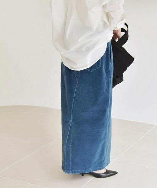 SHIPS / シップス ロング・マキシ丈スカート | quaranciel:〈洗濯機可能〉コットン ベロア インディゴ Iライン ストレート スカート | 詳細5