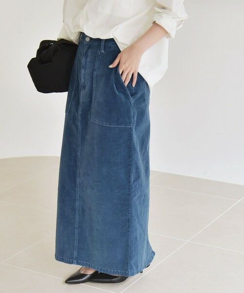 SHIPS / シップス ロング・マキシ丈スカート | quaranciel:〈洗濯機可能〉コットン ベロア インディゴ Iライン ストレート スカート | 詳細6