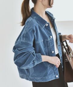 SHIPS / シップス ブルゾン | quaranciel:〈洗濯機可能〉コットン ベロア インディゴ ボリュームスリーブ ショート ブルゾン