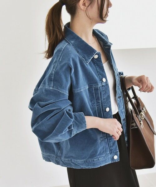 SHIPS / シップス ブルゾン | quaranciel:〈洗濯機可能〉コットン ベロア インディゴ ボリュームスリーブ ショート ブルゾン | 詳細10