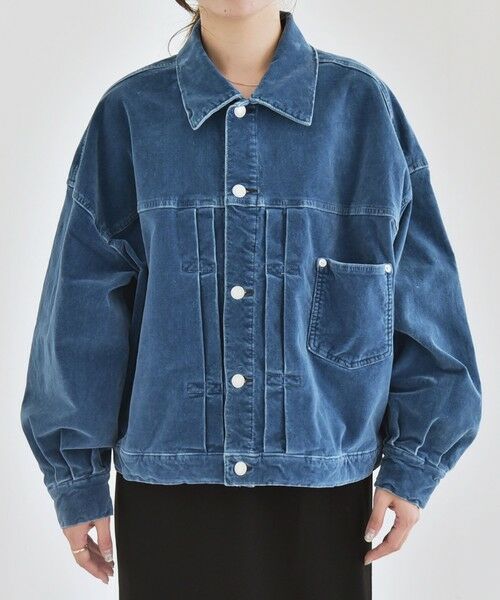 SHIPS / シップス ブルゾン | quaranciel:〈洗濯機可能〉コットン ベロア インディゴ ボリュームスリーブ ショート ブルゾン | 詳細20