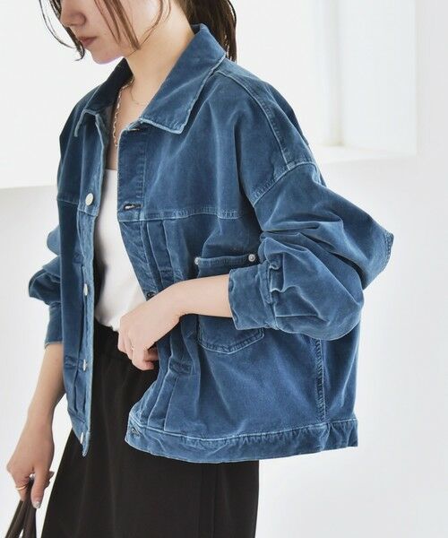 SHIPS / シップス ブルゾン | quaranciel:〈洗濯機可能〉コットン ベロア インディゴ ボリュームスリーブ ショート ブルゾン | 詳細4