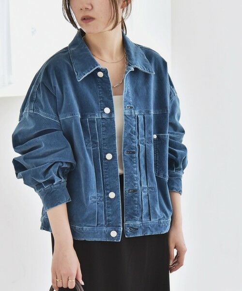 SHIPS / シップス ブルゾン | quaranciel:〈洗濯機可能〉コットン ベロア インディゴ ボリュームスリーブ ショート ブルゾン | 詳細7