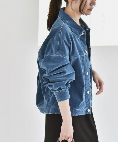 SHIPS / シップス ブルゾン | quaranciel:〈洗濯機可能〉コットン ベロア インディゴ ボリュームスリーブ ショート ブルゾン | 詳細8