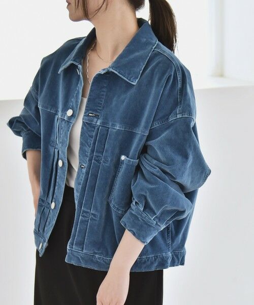 SHIPS / シップス ブルゾン | quaranciel:〈洗濯機可能〉コットン ベロア インディゴ ボリュームスリーブ ショート ブルゾン | 詳細9