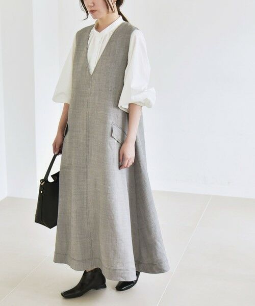 SHIPS / シップス ロング・マキシ丈ワンピース | quaranciel:〈洗濯機可能〉ウーステッド ステッチワーク ポケット フレア Vネック ワンピース | 詳細4