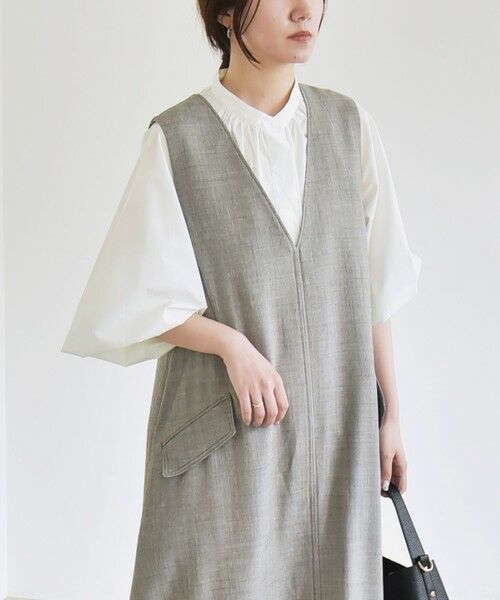 SHIPS / シップス ロング・マキシ丈ワンピース | quaranciel:〈洗濯機可能〉ウーステッド ステッチワーク ポケット フレア Vネック ワンピース | 詳細6