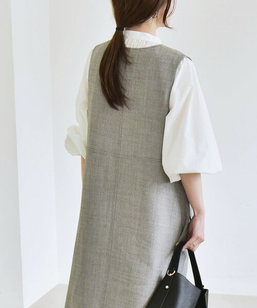 SHIPS / シップス ロング・マキシ丈ワンピース | quaranciel:〈洗濯機可能〉ウーステッド ステッチワーク ポケット フレア Vネック ワンピース | 詳細7