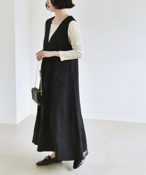 SHIPS / シップス ロング・マキシ丈ワンピース | quaranciel:〈洗濯機可能〉ウーステッド ステッチワーク ポケット フレア Vネック ワンピース | 詳細21