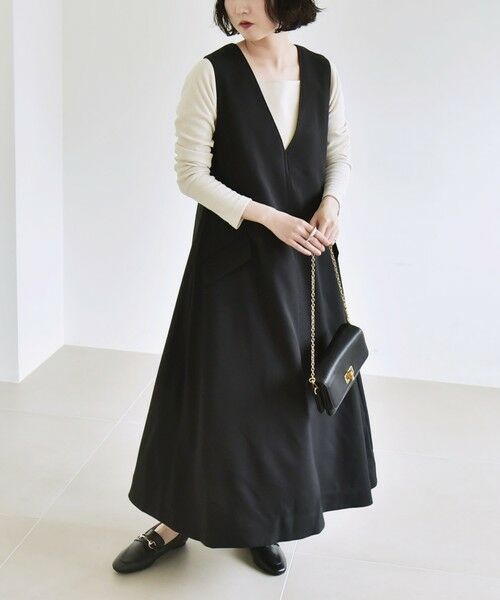 SHIPS / シップス ロング・マキシ丈ワンピース | quaranciel:〈洗濯機可能〉ウーステッド ステッチワーク ポケット フレア Vネック ワンピース | 詳細18