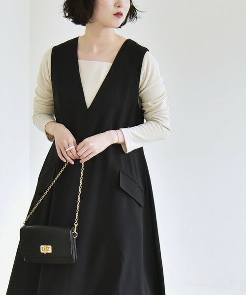 SHIPS / シップス ロング・マキシ丈ワンピース | quaranciel:〈洗濯機可能〉ウーステッド ステッチワーク ポケット フレア Vネック ワンピース | 詳細19