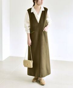 SHIPS / シップス ロング・マキシ丈ワンピース | quaranciel: ジャージー メルトン Vネック ジャンパー スカート