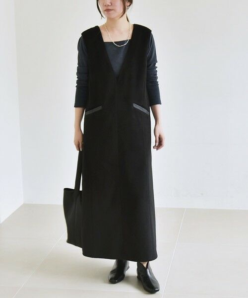 SHIPS for women/シップスウィメン quaranciel: ジャージー Vネック フロント ポケット ワンピース ブラック ONE SIZE SHIPS for women/シップスウィメン quaranciel: ジャージー Vネック フロント ポケット ワンピース ブラック ONE SIZE
