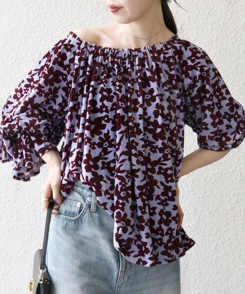 SHIPS for women/シップスウィメン SHIPS any:〈洗濯機可能〉フラワー ポリエステル ベロア シャーリング ブラウス ブルー ONE SIZE SHIPS for women/シップスウィメン SHIPS any:〈洗濯機可能〉フラワー ポリエステル ベロア シャーリング ブラウス ブルー ONE SIZE