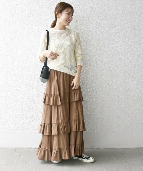 SHIPS / シップス カットソー（半袖以外） | SHIPS any:〈手洗い可能〉フラワー メッシュ クルーネック プルオーバー | 詳細1