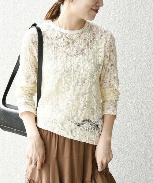 SHIPS / シップス カットソー（半袖以外） | SHIPS any:〈手洗い可能〉フラワー メッシュ クルーネック プルオーバー | 詳細10