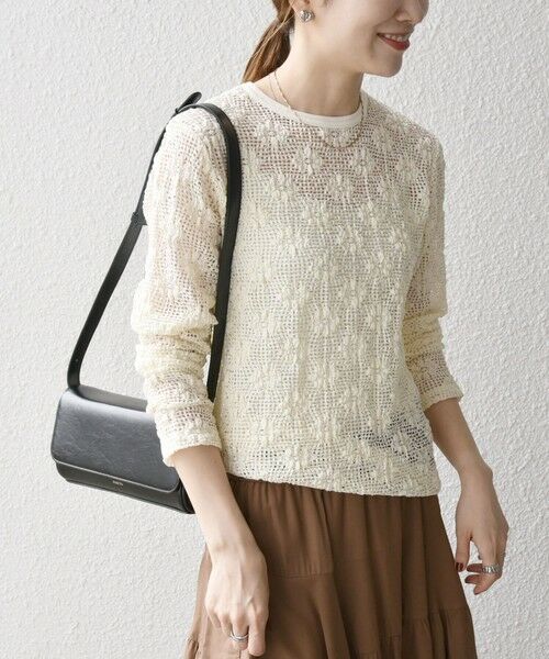 SHIPS / シップス カットソー（半袖以外） | SHIPS any:〈手洗い可能〉フラワー メッシュ クルーネック プルオーバー | 詳細3