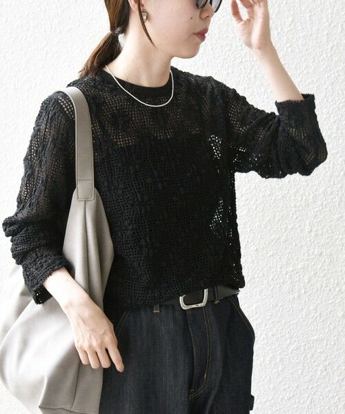 SHIPS / シップス カットソー（半袖以外） | SHIPS any:〈手洗い可能〉フラワー メッシュ クルーネック プルオーバー | 詳細16